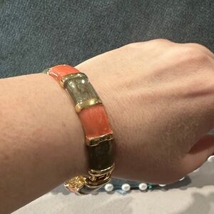 Gold-Tone Coral and Olive Enamel Tile Bracelet - Women